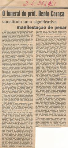 Anúncio falecimento de Bento de Jesus Caraça